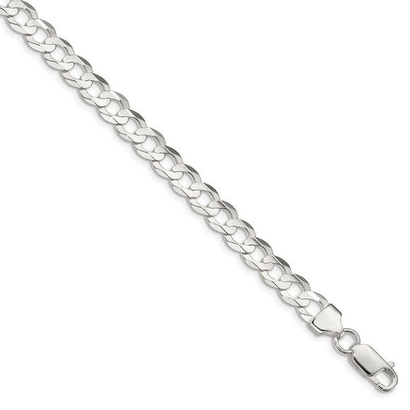 6.75mm Sterling Silver Solid Concave Beveled Curb Chain Bracelet 9 In